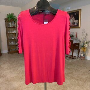 NWT Love Scarlett Red Cold Shoulder Pull Over Top size Medium $42
